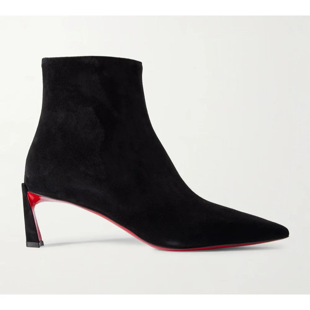 Christian Louboutin Condora Booty 55 Black Suede Pointed Ankle Heel Boot 37.5